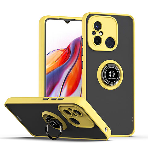 Custodia Silicone e Plastica Opaca Cover con Magnetico Anello Supporto QW2 per Xiaomi Poco C55 Giallo