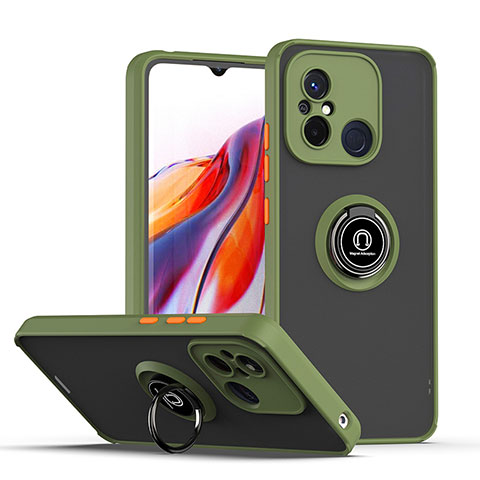 Custodia Silicone e Plastica Opaca Cover con Magnetico Anello Supporto QW2 per Xiaomi Poco C55 Verde Militare