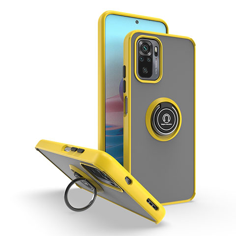 Custodia Silicone e Plastica Opaca Cover con Magnetico Anello Supporto QW2 per Xiaomi Poco M5S Giallo