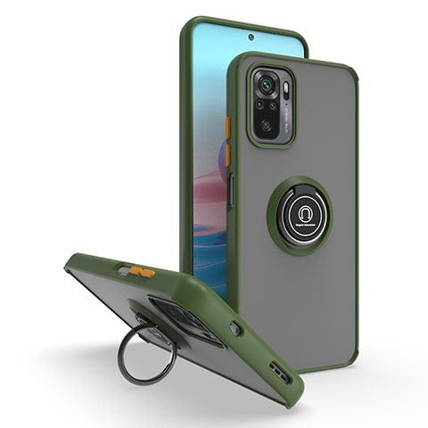 Custodia Silicone e Plastica Opaca Cover con Magnetico Anello Supporto QW2 per Xiaomi Poco M5S Verde Militare