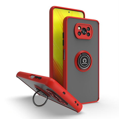 Custodia Silicone e Plastica Opaca Cover con Magnetico Anello Supporto QW2 per Xiaomi Poco X3 Rosso