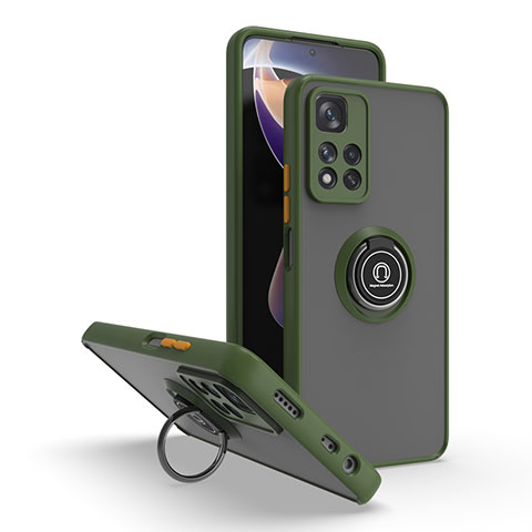 Custodia Silicone e Plastica Opaca Cover con Magnetico Anello Supporto QW2 per Xiaomi Poco X4 NFC Verde Militare