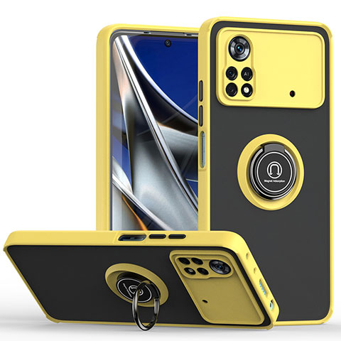 Custodia Silicone e Plastica Opaca Cover con Magnetico Anello Supporto QW2 per Xiaomi Poco X4 Pro 5G Giallo