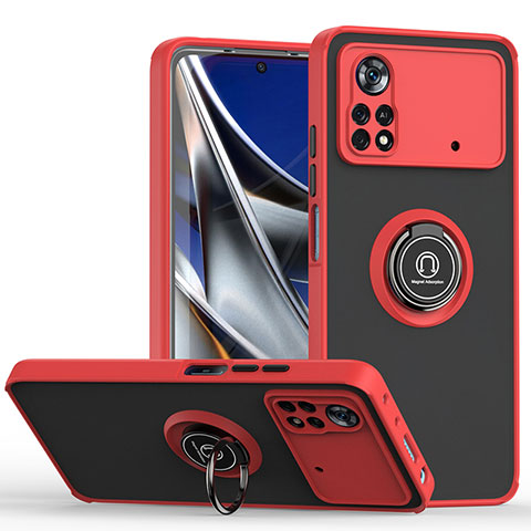 Custodia Silicone e Plastica Opaca Cover con Magnetico Anello Supporto QW2 per Xiaomi Poco X4 Pro 5G Rosso