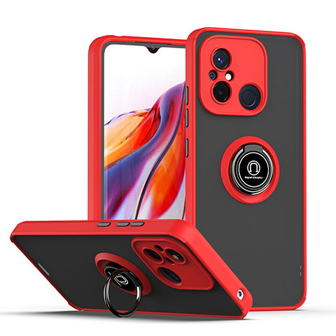 Custodia Silicone e Plastica Opaca Cover con Magnetico Anello Supporto QW2 per Xiaomi Redmi 11A 4G Rosso