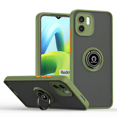 Custodia Silicone e Plastica Opaca Cover con Magnetico Anello Supporto QW2 per Xiaomi Redmi A1 Verde Militare