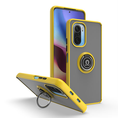 Custodia Silicone e Plastica Opaca Cover con Magnetico Anello Supporto QW2 per Xiaomi Redmi K40 5G Giallo