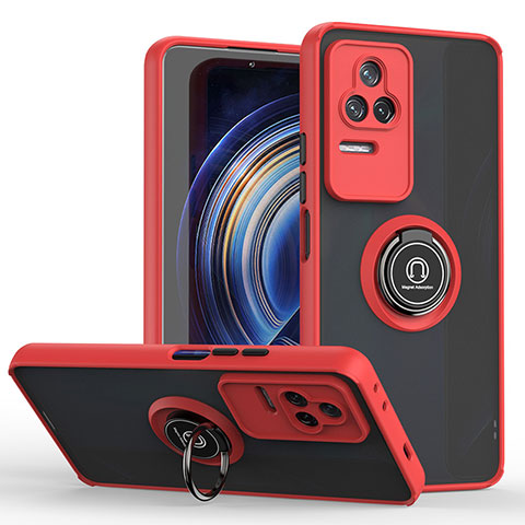 Custodia Silicone e Plastica Opaca Cover con Magnetico Anello Supporto QW2 per Xiaomi Redmi K50 5G Rosso