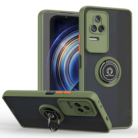 Custodia Silicone e Plastica Opaca Cover con Magnetico Anello Supporto QW2 per Xiaomi Redmi K50 5G Verde Militare