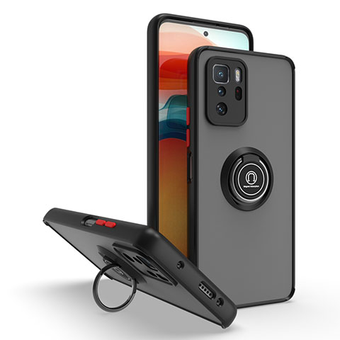 Custodia Silicone e Plastica Opaca Cover con Magnetico Anello Supporto QW2 per Xiaomi Redmi Note 10 Pro 5G Rosso e Nero