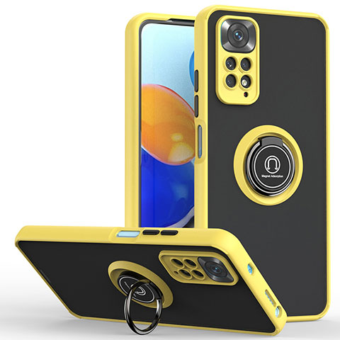 Custodia Silicone e Plastica Opaca Cover con Magnetico Anello Supporto QW2 per Xiaomi Redmi Note 11 Pro 5G Giallo