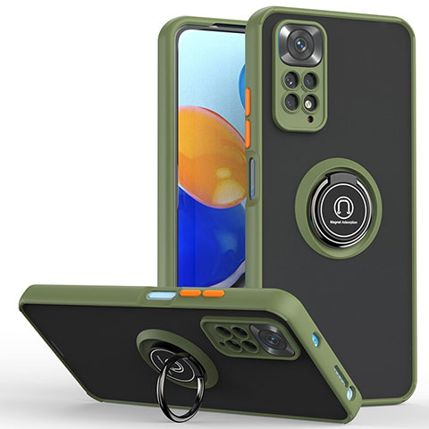 Custodia Silicone e Plastica Opaca Cover con Magnetico Anello Supporto QW2 per Xiaomi Redmi Note 11 Pro 5G Verde Militare