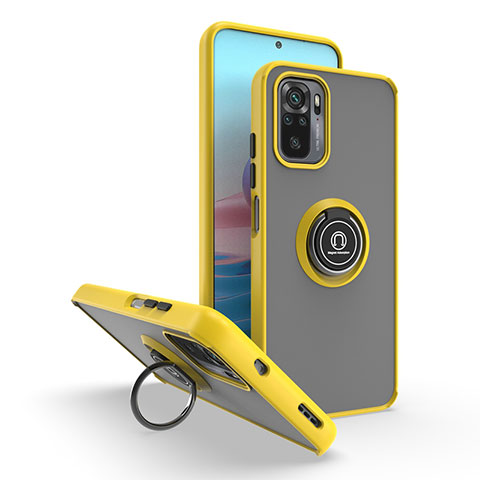 Custodia Silicone e Plastica Opaca Cover con Magnetico Anello Supporto QW2 per Xiaomi Redmi Note 11 SE India 4G Giallo