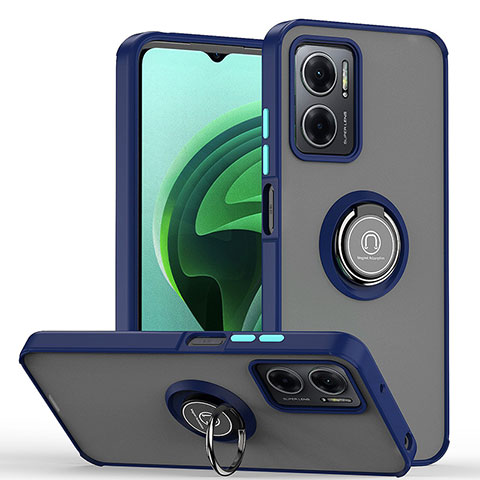 Custodia Silicone e Plastica Opaca Cover con Magnetico Anello Supporto QW2 per Xiaomi Redmi Note 11E 5G Blu