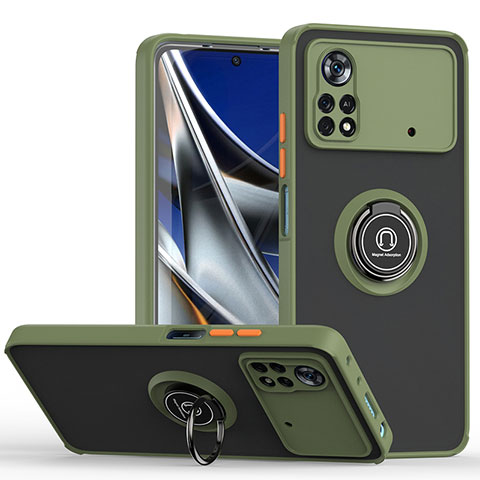 Custodia Silicone e Plastica Opaca Cover con Magnetico Anello Supporto QW2 per Xiaomi Redmi Note 11E Pro 5G Verde Militare