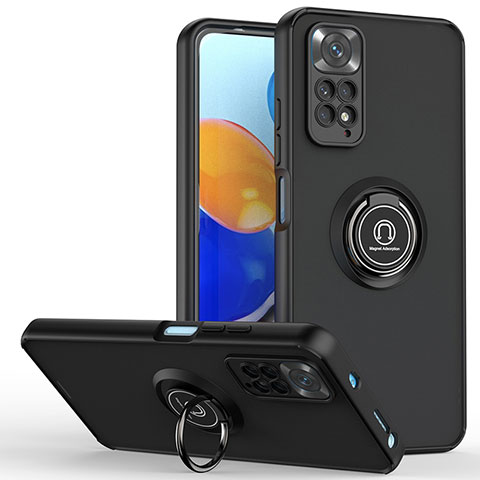 Custodia Silicone e Plastica Opaca Cover con Magnetico Anello Supporto QW2 per Xiaomi Redmi Note 11S 4G Nero