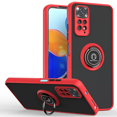 Custodia Silicone e Plastica Opaca Cover con Magnetico Anello Supporto QW2 per Xiaomi Redmi Note 11S 4G Rosso