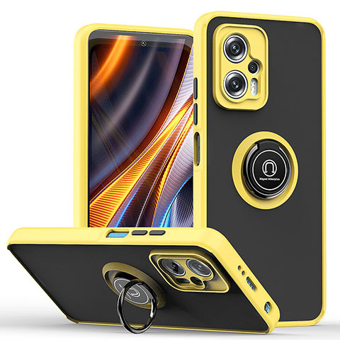 Custodia Silicone e Plastica Opaca Cover con Magnetico Anello Supporto QW2 per Xiaomi Redmi Note 11T Pro 5G Giallo