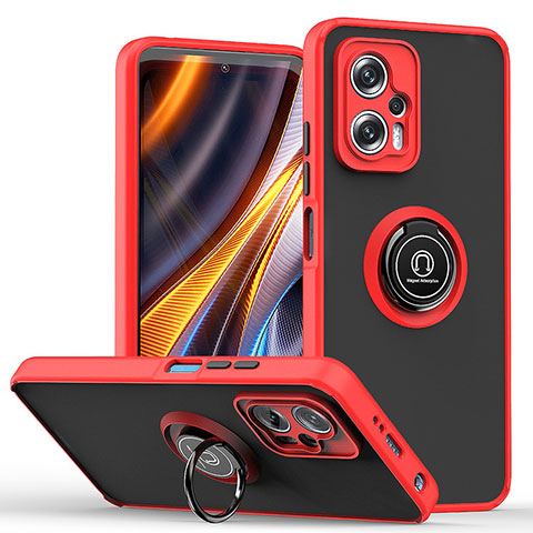 Custodia Silicone e Plastica Opaca Cover con Magnetico Anello Supporto QW2 per Xiaomi Redmi Note 11T Pro 5G Rosso