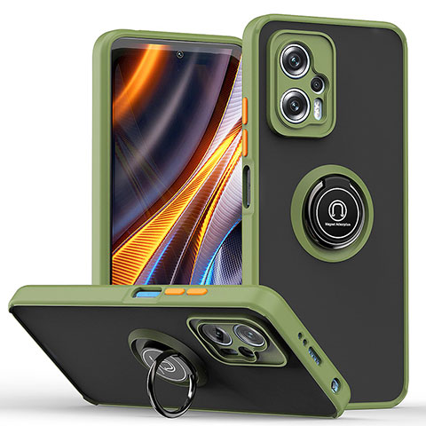 Custodia Silicone e Plastica Opaca Cover con Magnetico Anello Supporto QW2 per Xiaomi Redmi Note 11T Pro+ Plus 5G Verde Militare