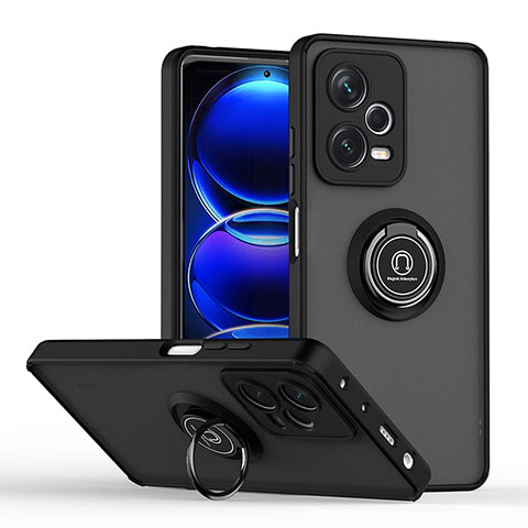 Custodia Silicone e Plastica Opaca Cover con Magnetico Anello Supporto QW2 per Xiaomi Redmi Note 12 Explorer Nero