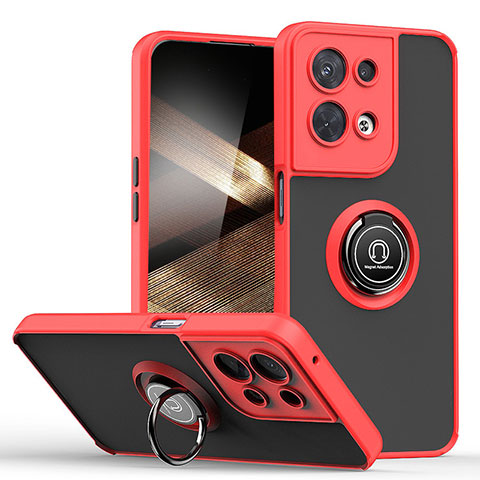 Custodia Silicone e Plastica Opaca Cover con Magnetico Anello Supporto QW2 per Xiaomi Redmi Note 13 5G Rosso