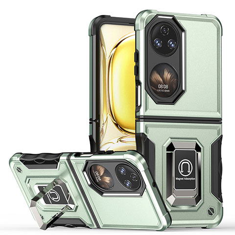 Custodia Silicone e Plastica Opaca Cover con Magnetico Anello Supporto QW3 per Huawei P60 Pocket Verde Pastello