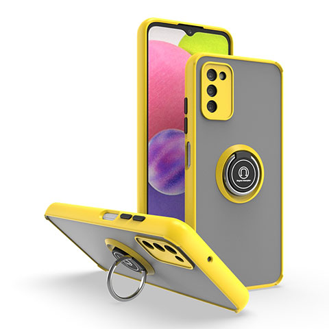 Custodia Silicone e Plastica Opaca Cover con Magnetico Anello Supporto QW3 per Samsung Galaxy A02s Giallo