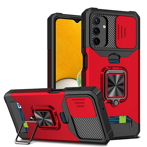 Custodia Silicone e Plastica Opaca Cover con Magnetico Anello Supporto QW3 per Samsung Galaxy A04s Rosso