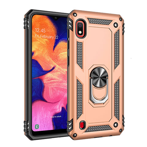 Custodia Silicone e Plastica Opaca Cover con Magnetico Anello Supporto QW3 per Samsung Galaxy A10 Oro