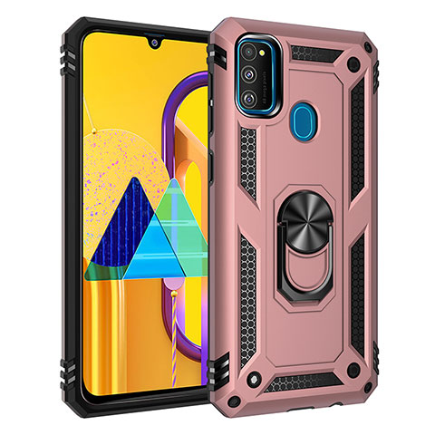 Custodia Silicone e Plastica Opaca Cover con Magnetico Anello Supporto QW3 per Samsung Galaxy M21 Oro Rosa