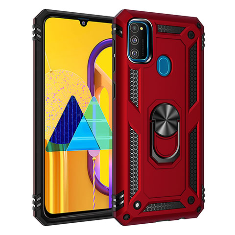 Custodia Silicone e Plastica Opaca Cover con Magnetico Anello Supporto QW3 per Samsung Galaxy M21 Rosso