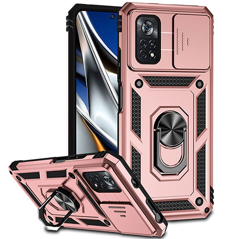 Custodia Silicone e Plastica Opaca Cover con Magnetico Anello Supporto QW3 per Xiaomi Poco X4 Pro 5G Oro Rosa