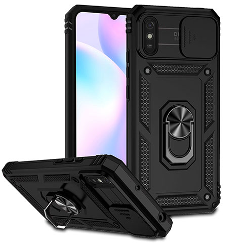 Custodia Silicone e Plastica Opaca Cover con Magnetico Anello Supporto QW3 per Xiaomi Redmi 9A Nero