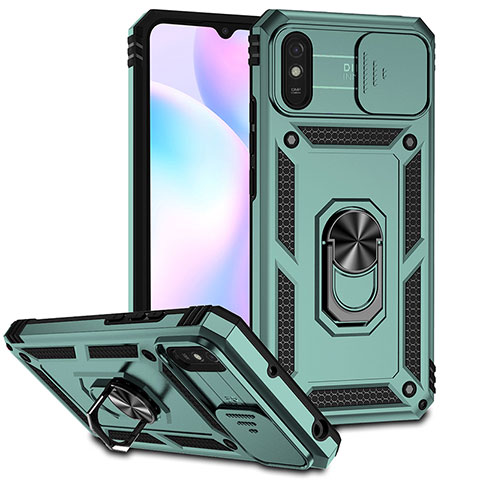 Custodia Silicone e Plastica Opaca Cover con Magnetico Anello Supporto QW3 per Xiaomi Redmi 9AT Verde