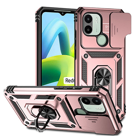 Custodia Silicone e Plastica Opaca Cover con Magnetico Anello Supporto QW3 per Xiaomi Redmi A1 Plus Oro Rosa