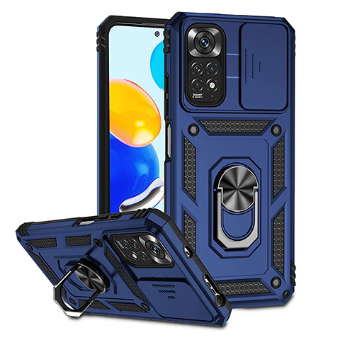 Custodia Silicone e Plastica Opaca Cover con Magnetico Anello Supporto QW3 per Xiaomi Redmi Note 11 4G (2022) Blu