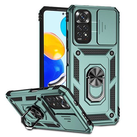 Custodia Silicone e Plastica Opaca Cover con Magnetico Anello Supporto QW3 per Xiaomi Redmi Note 11 4G (2022) Verde