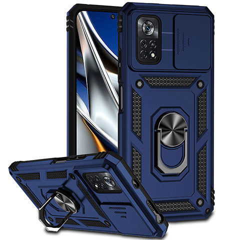 Custodia Silicone e Plastica Opaca Cover con Magnetico Anello Supporto QW3 per Xiaomi Redmi Note 11E Pro 5G Blu