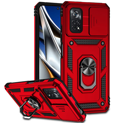 Custodia Silicone e Plastica Opaca Cover con Magnetico Anello Supporto QW3 per Xiaomi Redmi Note 11E Pro 5G Rosso