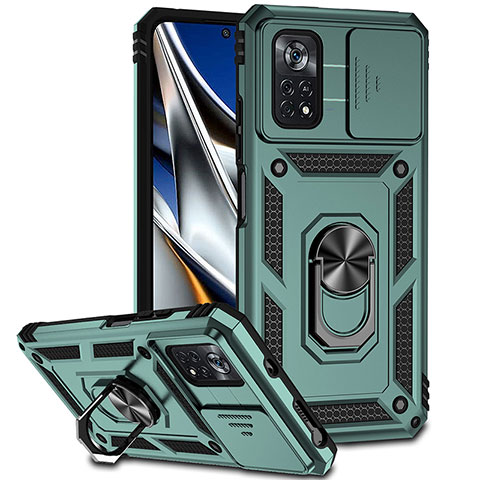 Custodia Silicone e Plastica Opaca Cover con Magnetico Anello Supporto QW3 per Xiaomi Redmi Note 11E Pro 5G Verde