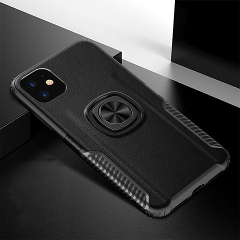 Custodia Silicone e Plastica Opaca Cover con Magnetico Anello Supporto R01 per Apple iPhone 11 Nero