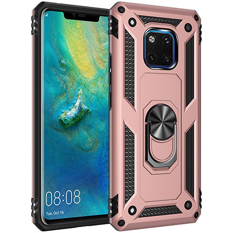 Custodia Silicone e Plastica Opaca Cover con Magnetico Anello Supporto R01 per Huawei Mate 20 Pro Oro Rosa