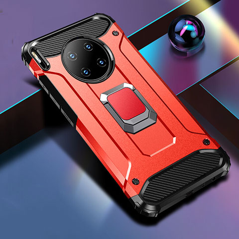 Custodia Silicone e Plastica Opaca Cover con Magnetico Anello Supporto R01 per Huawei Mate 30 Pro Rosso