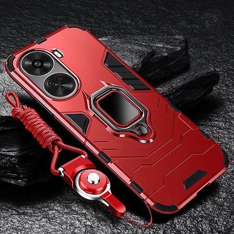 Custodia Silicone e Plastica Opaca Cover con Magnetico Anello Supporto R01 per Huawei Nova 11 SE Rosso