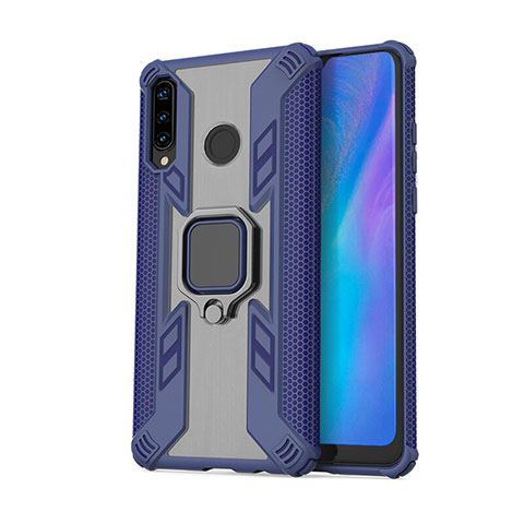 Custodia Silicone e Plastica Opaca Cover con Magnetico Anello Supporto R01 per Huawei Nova 4e Blu