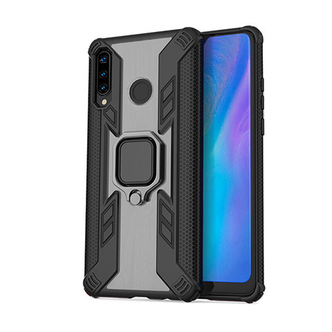 Custodia Silicone e Plastica Opaca Cover con Magnetico Anello Supporto R01 per Huawei Nova 4e Nero