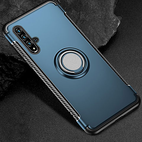 Custodia Silicone e Plastica Opaca Cover con Magnetico Anello Supporto R01 per Huawei Nova 5T Blu