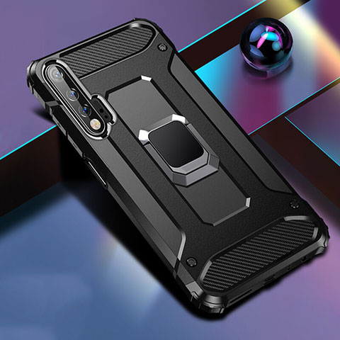 Custodia Silicone e Plastica Opaca Cover con Magnetico Anello Supporto R01 per Huawei Nova 6 5G Nero