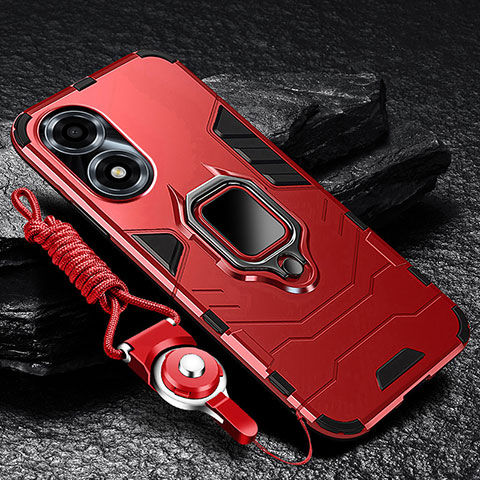 Custodia Silicone e Plastica Opaca Cover con Magnetico Anello Supporto R01 per Oppo A2x 5G Rosso